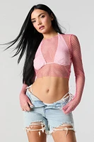 Rhinestone Fishnet Long Sleeve Crop Top