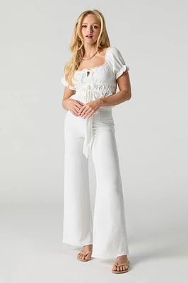 Belted Flowy Straight Leg Pant