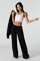 Pantalon à jambe large en mélange de lin avec taille coulissante