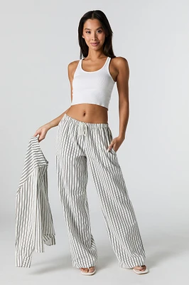 Linen-Blend Drawstring Wide Leg Pant
