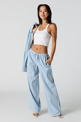 Linen-Blend Drawstring Wide Leg Pant