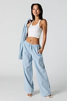 Linen-Blend Drawstring Wide Leg Pant