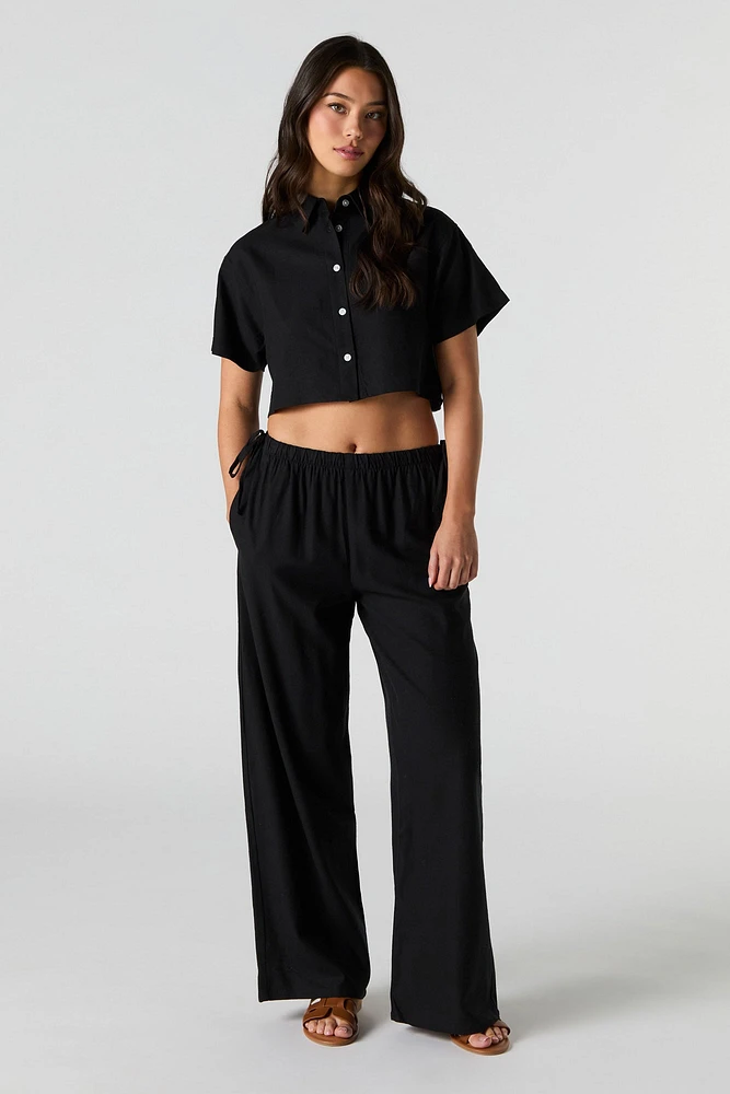 Pantalon à jambe large en mélange de lin avec barillets latéraux