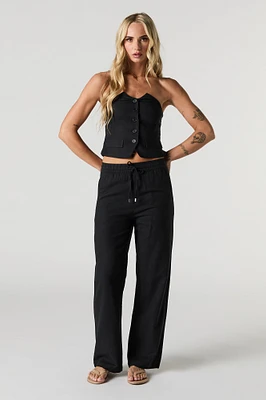 Low Rise Linen-Blend Wide Leg Pant
