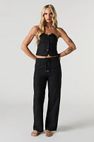Low Rise Linen-Blend Wide Leg Pant