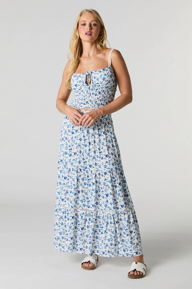 Jupe maxi étagée à taille coulissante