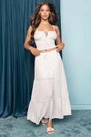 Drawstring Tiered Maxi Skirt