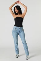Rhinestone Fringe Pocket Straight Leg Jean