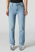 Rhinestone Fringe Pocket Straight Leg Jean