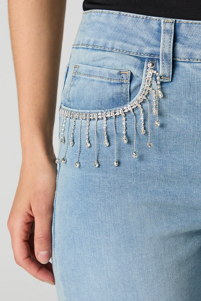 Rhinestone Fringe Pocket Straight Leg Jean