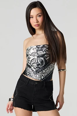 Studded Stretch Denim Short