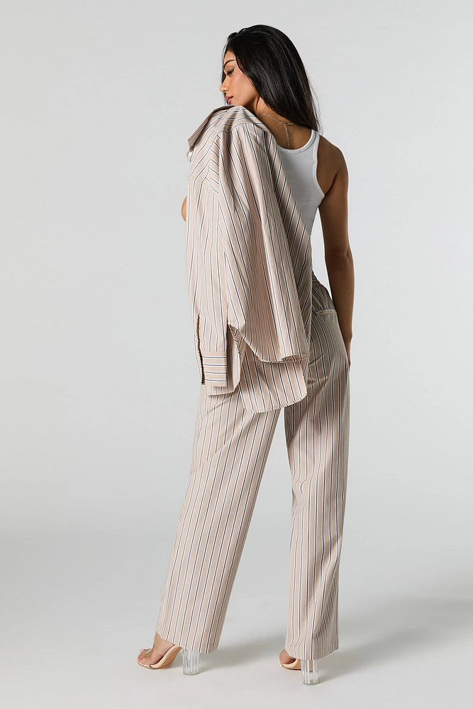 Pantalon à jambe large rayé en popeline