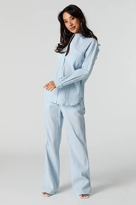 Pantalon texturé rayé à jambe large