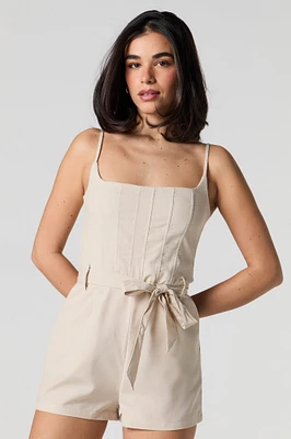 Combi-short en mélange de lin avec ceinture