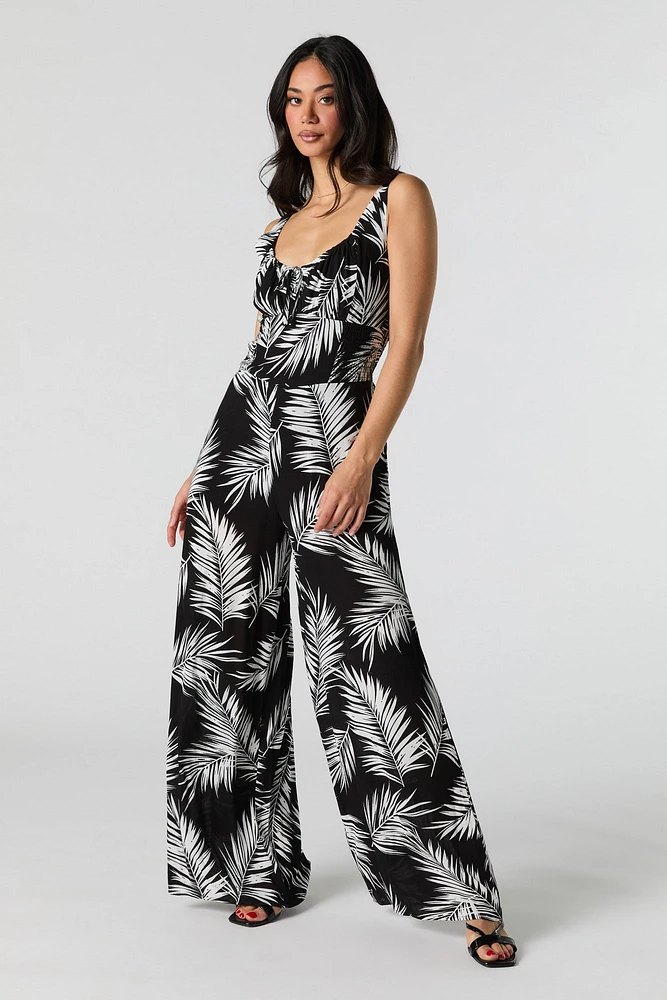 Smocked Waist Wide Leg Jumpsuit