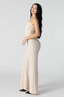 Textured Halter Wide Leg Jumpsuit