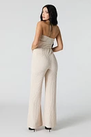 Textured Halter Wide Leg Jumpsuit