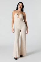 Textured Halter Wide Leg Jumpsuit