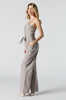 Button Front Belted Wide Leg Jumpsuit