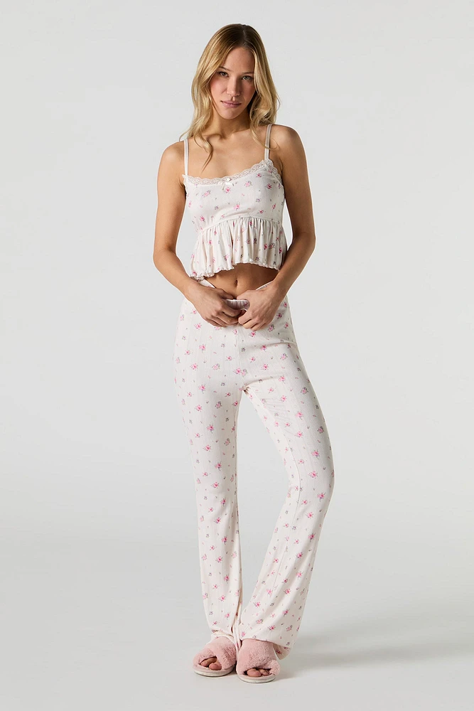 Pantalon de pyjama en tricot pointelle fleuri