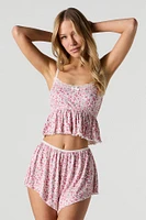 Short de pyjama en tricot pointelle fleuri