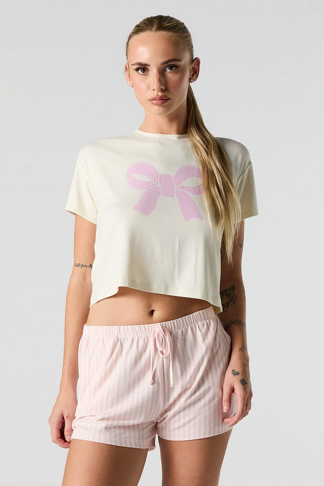 Soft Graphic T-Shirt & Printed Short 2 Piece Pajama Set