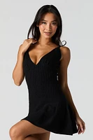 Cable Knit V-Neck Mini Sweater Dress