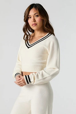 V-Neck Striped Trim Sweater