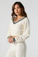 V-Neck Striped Trim Sweater