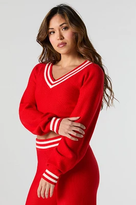 V-Neck Striped Trim Sweater