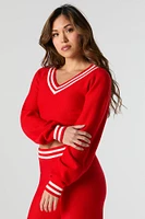 V-Neck Striped Trim Sweater