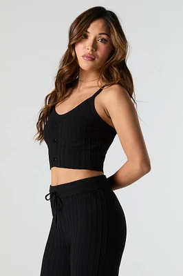Wide Ribbed Knit Buttoned Cami