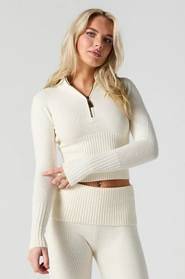 Knit Quarter Zip Turtleneck Sweater