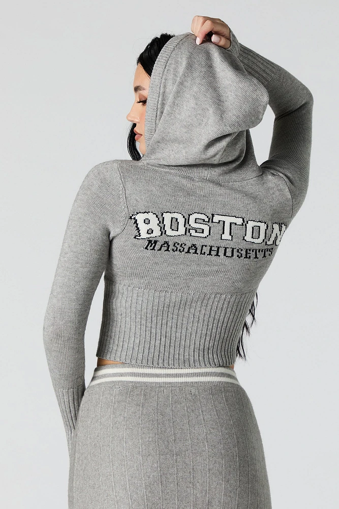 Jacquard Knit Cropped Zip-Up Sweater