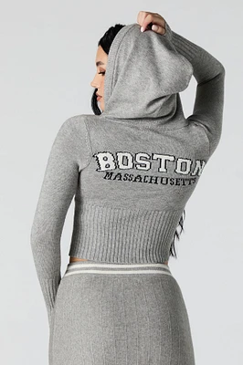 Jacquard Knit Cropped Zip-Up Sweater