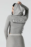Jacquard Knit Cropped Zip-Up Sweater