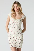 Printed Ribbed Cap Sleeve Mini Dress