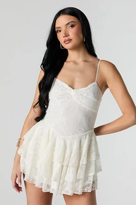 Lace Sweetheart Tiered Mini Dress