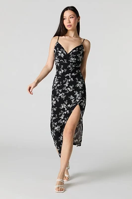 Surplice Asymmetrical Midi Dress
