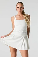 Square Neck Pleated Mini Dress