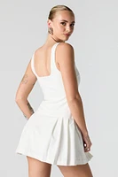 Square Neck Pleated Mini Dress