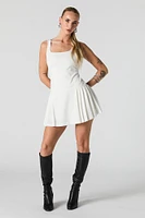 Square Neck Pleated Mini Dress