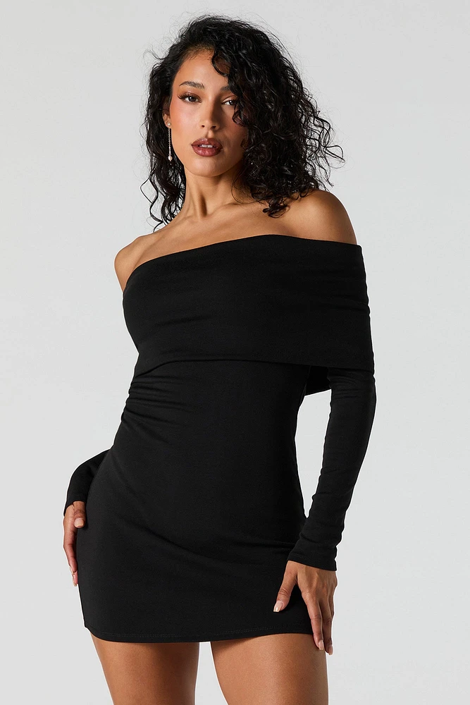 Off Shoulder Long Sleeve Mini Dress