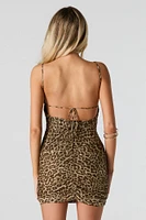 Ruched Mesh Cowl Neck Mini Dress