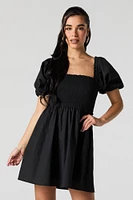 Smocked Puff Sleeve Mini Dress