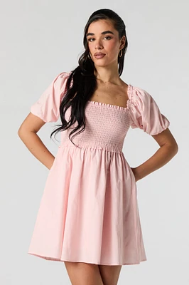 Smocked Puff Sleeve Mini Dress