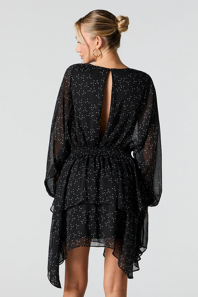 Mesh Tiered Long Sleeve Flowy Mini Dress