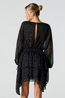Mesh Tiered Long Sleeve Flowy Mini Dress