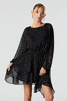 Mesh Tiered Long Sleeve Flowy Mini Dress