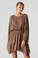Mesh Tiered Long Sleeve Flowy Mini Dress